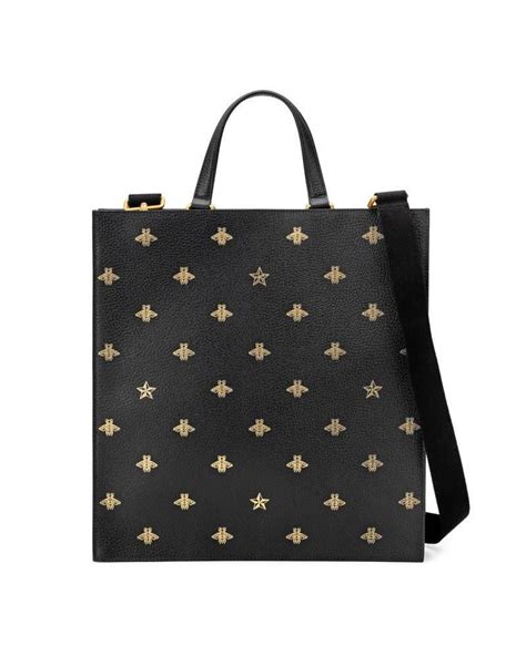 mens gucci bee star leather bag portfolio black|GUCCI Grained Calfskin Bee Star Portfolio Black .